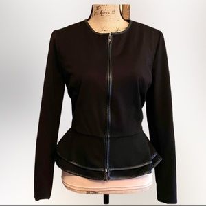 EUC Cynthia Rowley Black Peplum Jacket w Leather Trim Sz M